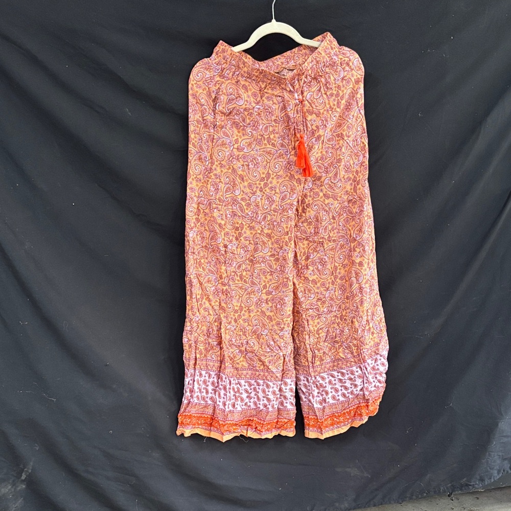 Three Bird Nest Paisley Wide-Leg Pants - Orange and White